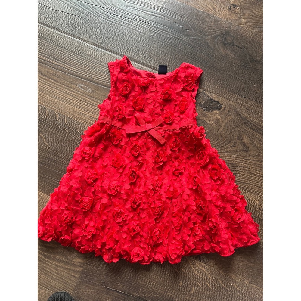 babyGap Toddler Girls Red 3D Rosette Floral Party Dress Size 2 Years Holiday Bow